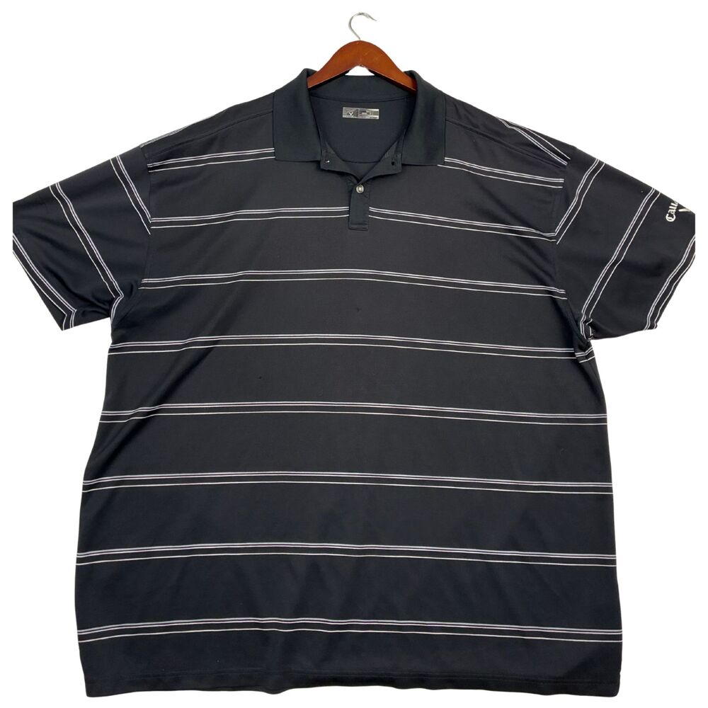 Callaway Golf Polo Shirt Mens 3XL Black White Striped Performance Short Sleeve